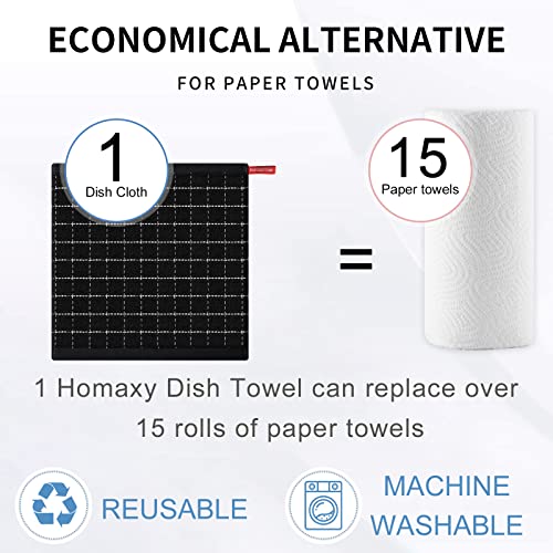 100% Cotton Terry Kitchen Dish Cloths (Navy+grey+black / 12 X 12 - 6 Pack)