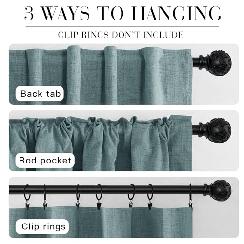 100% Blackout Linen Textured Curtains 108 inches Long (Misty Blue / 52"W x 108"L (Pack of 2))
