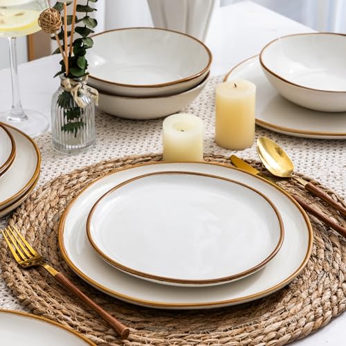 Ceramic Dinner Plates Set of 6 (Pearl White / 10.5 Inch)