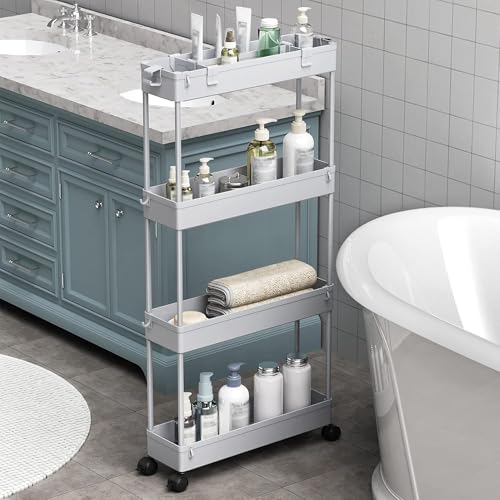 2 piece Set Slim Storage Cart 3 Tier (Grey)