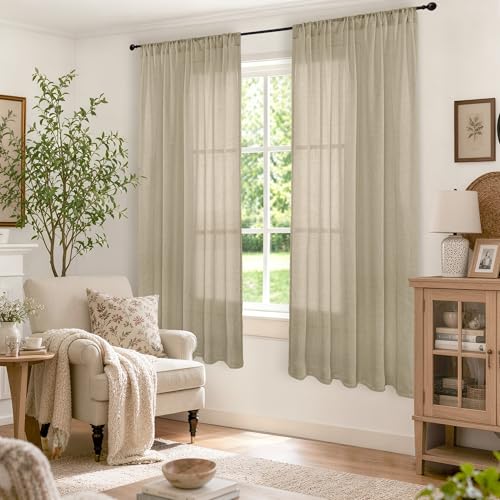 Camel Linen Curtains 63 Inches Long for Living Room (Camel / 52"W x 63"L (Pack of 2))