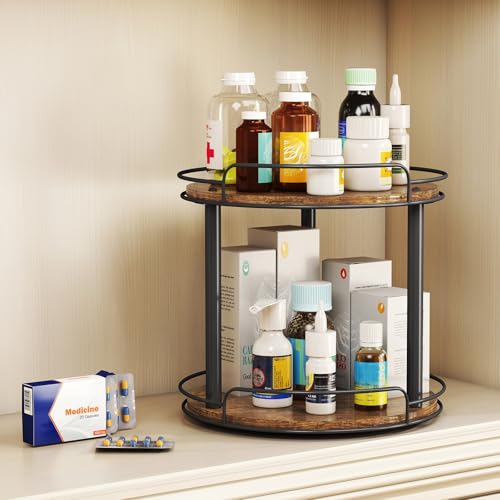 10'' Wood Lazy Susan Turntable Organizer for Cabinet (10 inches 2 Tier)