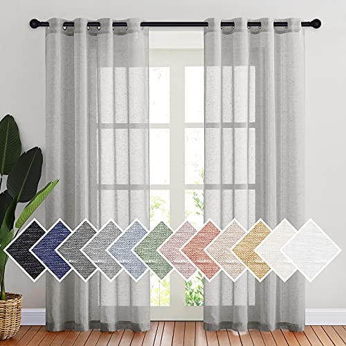 Sheer Linen Bedroom Window Curtains 84 inches Length (52"W x 84"L (Pack of 2) / Grey)