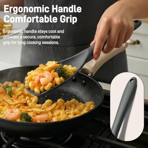 3 PACK Silicone Cooking Spatula & Spoon for Nonstick Cookware (Black, Grey, Dark Blue)