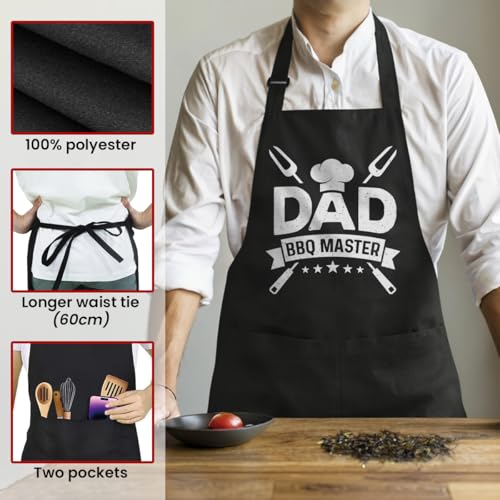 Mens Aprons with Pockets BBQ Master Funny Apron for Grilling Cooking Birthday Christmas (Dad 4)