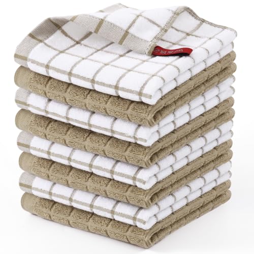 Premium Cotton Kitchen Dish Cloths 12"x 12" (Tan / 12" X 12" - 8 Pack)
