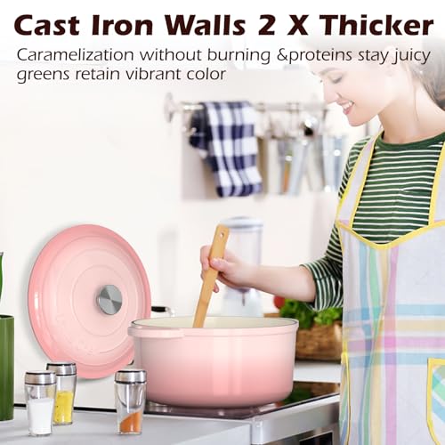 5QT Enameled Cast Iron Dutch Oven Pot with Lid (Pink / 5QT)