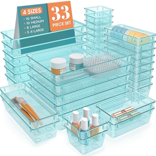 33 PCS Plastic Drawer Organizers Set (Sea Blue / 33 PCS)
