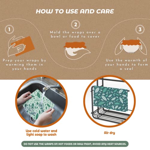 Reusable Beeswax Food Wraps (Boho Leaves)