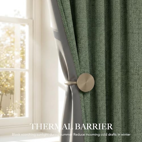 Olive Green 100% Blackout Linen Curtains 102 Inch for Dining Room (Olive Green / 52"W x 102"L (Pack of 2))