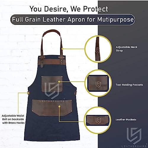 Full Grain Leather & Canvas Apron (Tan Brown)