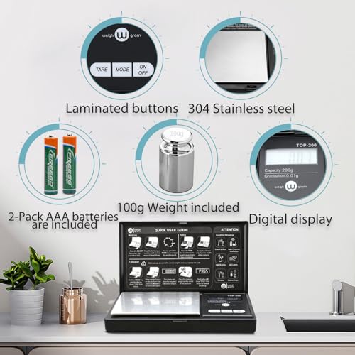 Digital Pocket Gram Scale 200g x 0.01g High Precision with 100g Calibration (200g / 0.01g)