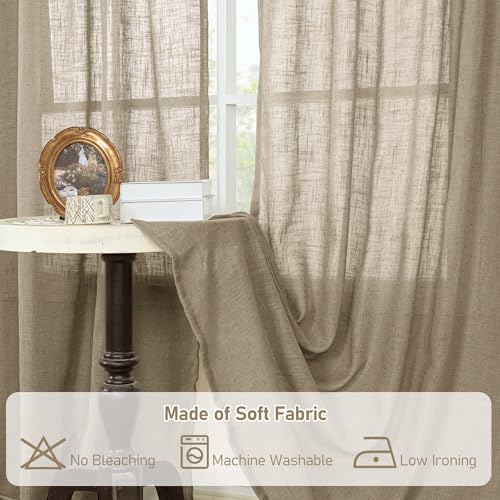 Taupe Linen Curtains 95 Inch Length 2 Panels for Living Room (52"W x 95"L (Pack of 2) / Taupe)