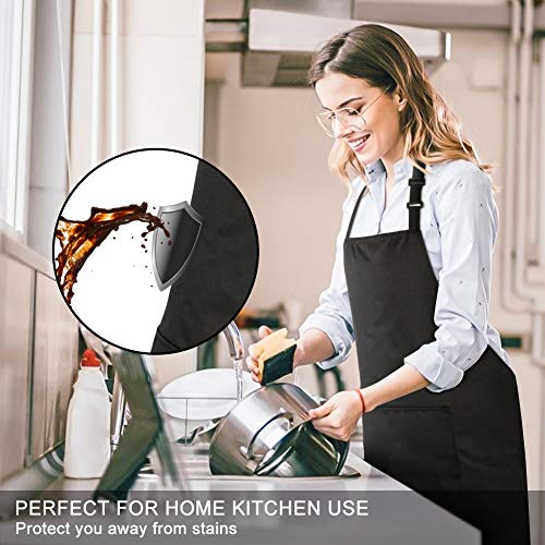 4 Pack 100% Cotton Aprons with 2 Pockets Cooking Chef Kitchen Adjustable Bib Apron for Women Men (Black)