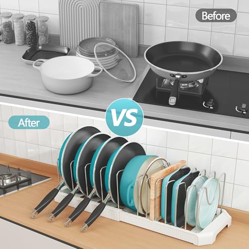 Expandable Pan Organizers Inside Cabinet with 12 Dividers White (White / 12 Adjustable Dividers)