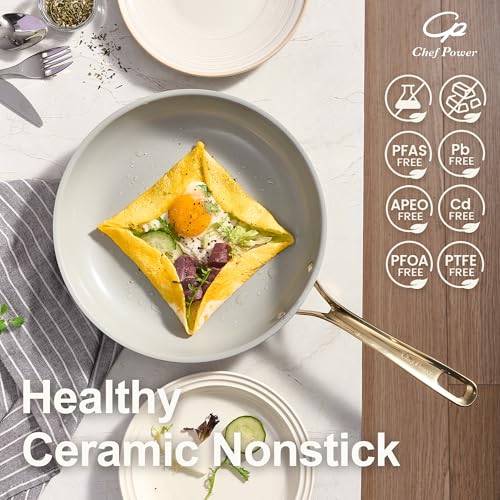 Ceramic Frying Pan with Stainless Steel handle 5Pcs Set (Light Purple)