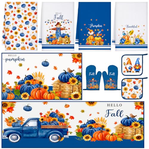 10 Pcs Fall Kitchen Decor Blue Pumpkin Kitchen Accessories Set (Navy Blue / Fall)