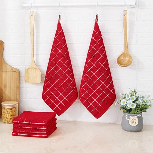 100% Cotton Terry Kitchen Dish Cloths (Red / 12 X 12 - 12 Pack)