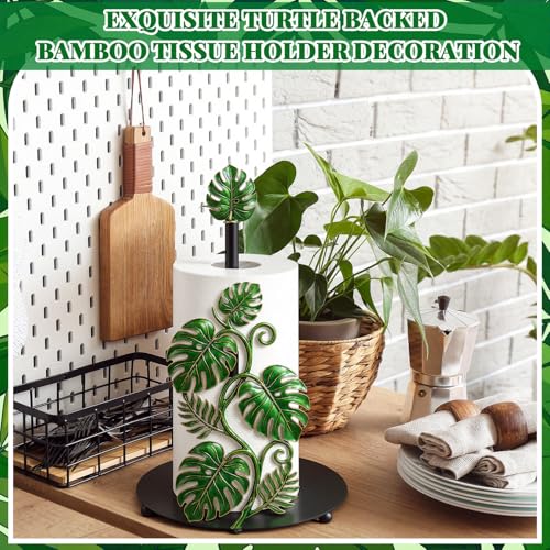 Tropical Monstera Paper Towel Holder with Round Base Boho Bathroom Decor Green Leaf Dispenser Kitchen Paper Holder Stand for Countertop Toilet Home Accessories (Multicolored)