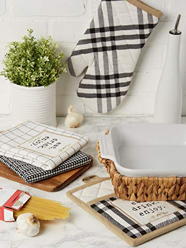 Home Sweet Farmhouse Kitchen Collection (Black / Potholder/Oven Mitt/Dishtowel Set)