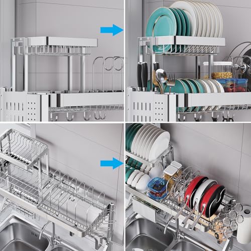 Upgrade 3 Tier Over Sink Dish Drying Rack Adjustable Width (2.5 Tier)