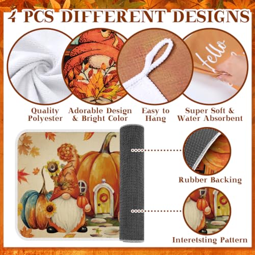 10 Pcs Fall Pumpkin Kitchen Decor Set Kitchen Towels Pot Holders Oven Mitts and Rugs Set Thanksgiving Towels for Baking Cooking BBQ Autumn Home (White, Orange / Maple Leaf)
