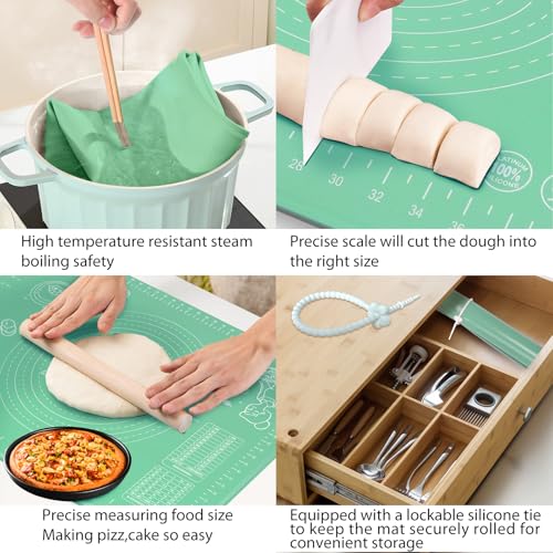 Silicone Pastry Mat 28" x 20" Extra Thick Non Stick Baking Mat with Measurements and Edge Heightening (Green / 28"L x 20"W)