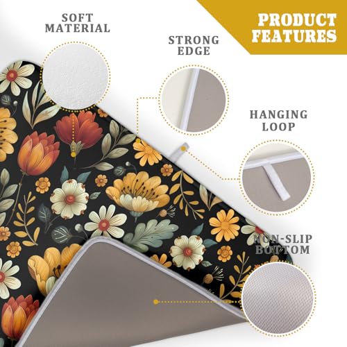 Vintage Boho Floral Dish Drying Mat for Kitchen Counter (18" x 24")