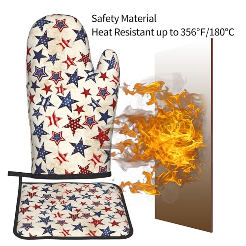 Patriotic Stars Oven Mitts (Rustic Usa Flag Stars)