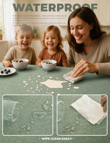 Faux Linen Sage Green Table Cloths for 4 Ft Rectangle Tables (Sage Green / 84" x 60"-6 Pack)