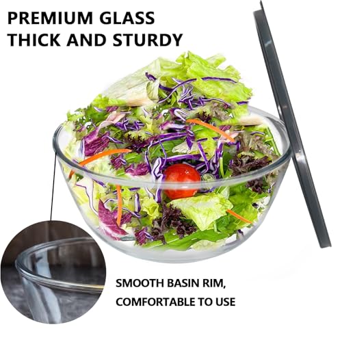5 Quart Deep Big Glass Bowl with Lid (Gray)