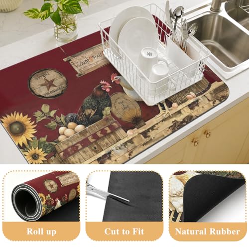Kitchen Countertop Dish Drying Mat (Burgundy / 19" x 12")