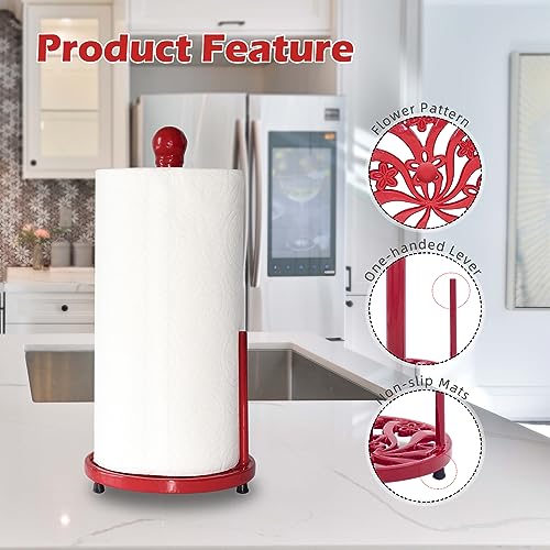 Red Cast Iron Paper Towel Holder for Kitchen Countertop (Red-daffodil)