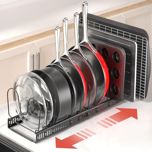 Pots and Pans Organizer under Cabinet (Black / 12 Dividers)