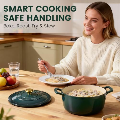 Enameled Cast Iron Dutch Oven 5 Qt with Lid (Green)