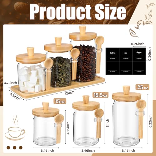 3 Pcs Glass Coffee Container Set (13.5,20,25 oz)