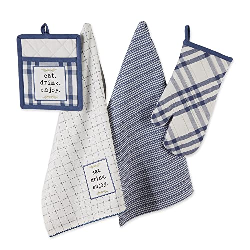 Home Sweet Farmhouse Kitchen Collection (French Blue / Potholder/Oven Mitt/Dishtowel Set)