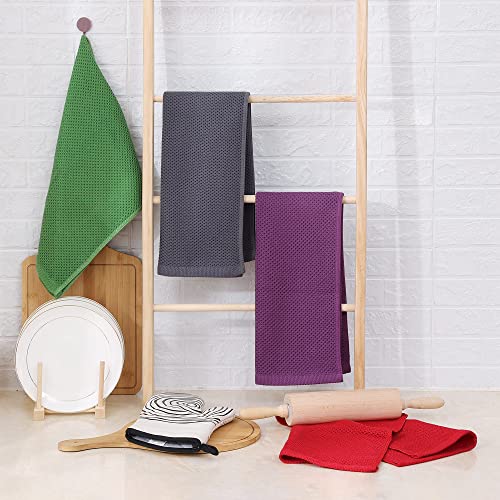 100% Cotton Waffle Weave Kitchen Dish Towels 6 (Grass Green / 13 X 28 - 6 Pack)