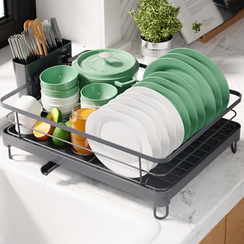 Dish Drying Rack for Kitchen Counter (Gray / 12.7''W x 16.7''L - 1 Tier)