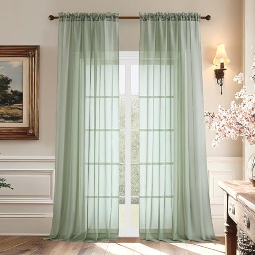 Voile Sheer Sage Green Curtains (59"W x 96"L (Pack of 2) / Sage Green)