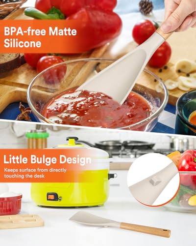 Silicone Cooking Spoon for Nonstick Cookwares (2 Pack - Khaki / 13.4 inch)