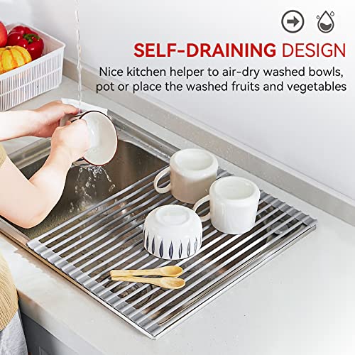 Roll Up Dish Drying Rack (Rectangle-grey / Rectangle: 17.5" x 13")