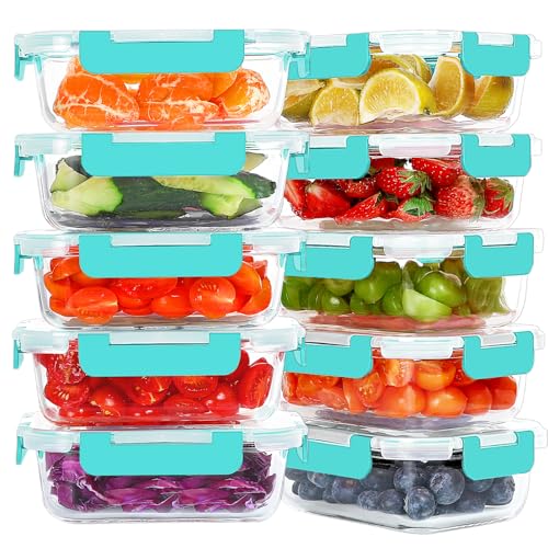 10 Packs 22 oz Glass Meal Prep Containers (Green)