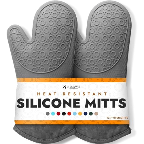 BPA Free Soft Silicone Oven Mitts (Gray / 2-Piece 13.7" Oven Mitts)