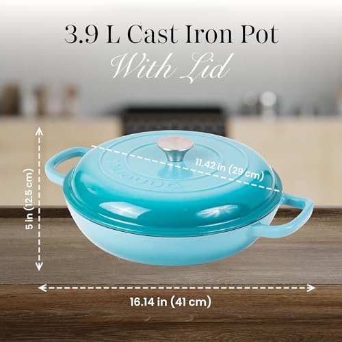 Shallow Cast Iron Casserole with Lid (Blue / 3.7-Quart - Shallow)
