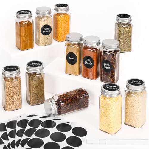 12Pcs Spice Jars with Label (silver / 12Pack-4oz)