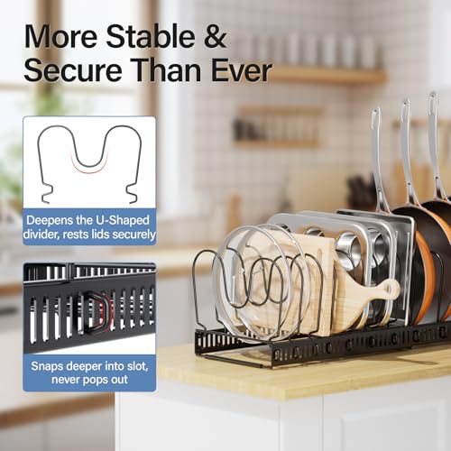 Expandable Pots and Pans Organizer under Cabinet with 12 Dividers (Black / 12 dividers)