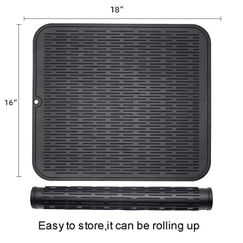 2 Pcs Oversized Silicone Dish Drying Mat for Kitchen (Black / 18" x 16")