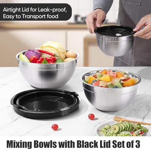 Stainless Steel Mixing Bowls with Airtight Lids (Black / Airtight Lids)