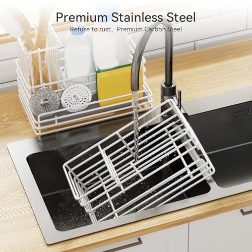 Sponge Holder for Kitchen Sink Organizer Caddy (White / Large)